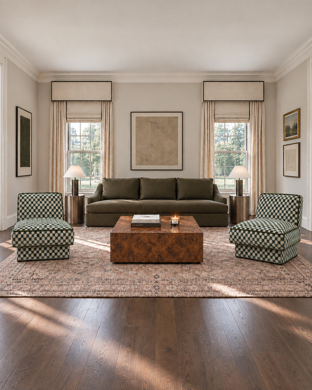 Comtesse Sofa in Olive linen, French country living room