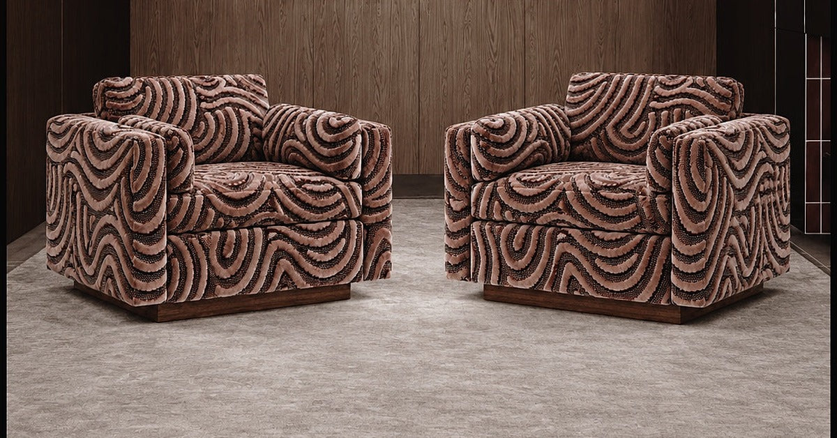 L Ecrin armchairs in Pierre Frey Boheme Quartz cut velvet, Saint Objets
