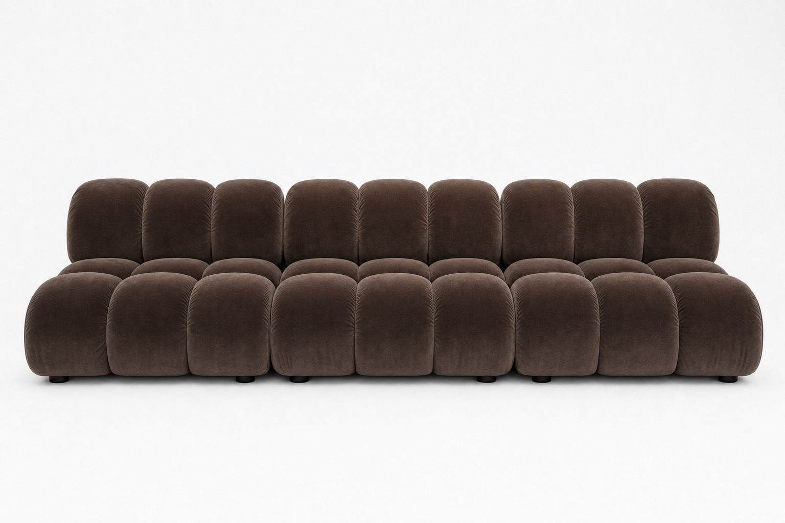 Club 89 three seater, three modules joined, in Chataigne chestnut velvet, studio view by Saint Objets Dubai