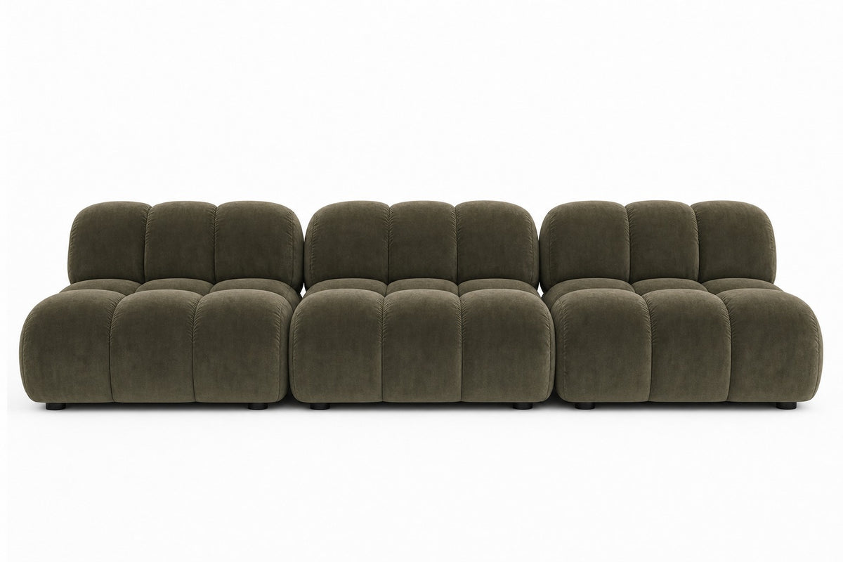 Club 89 three seater, three modules joined, in Moss olive velvet, studio view by Saint Objets Dubai