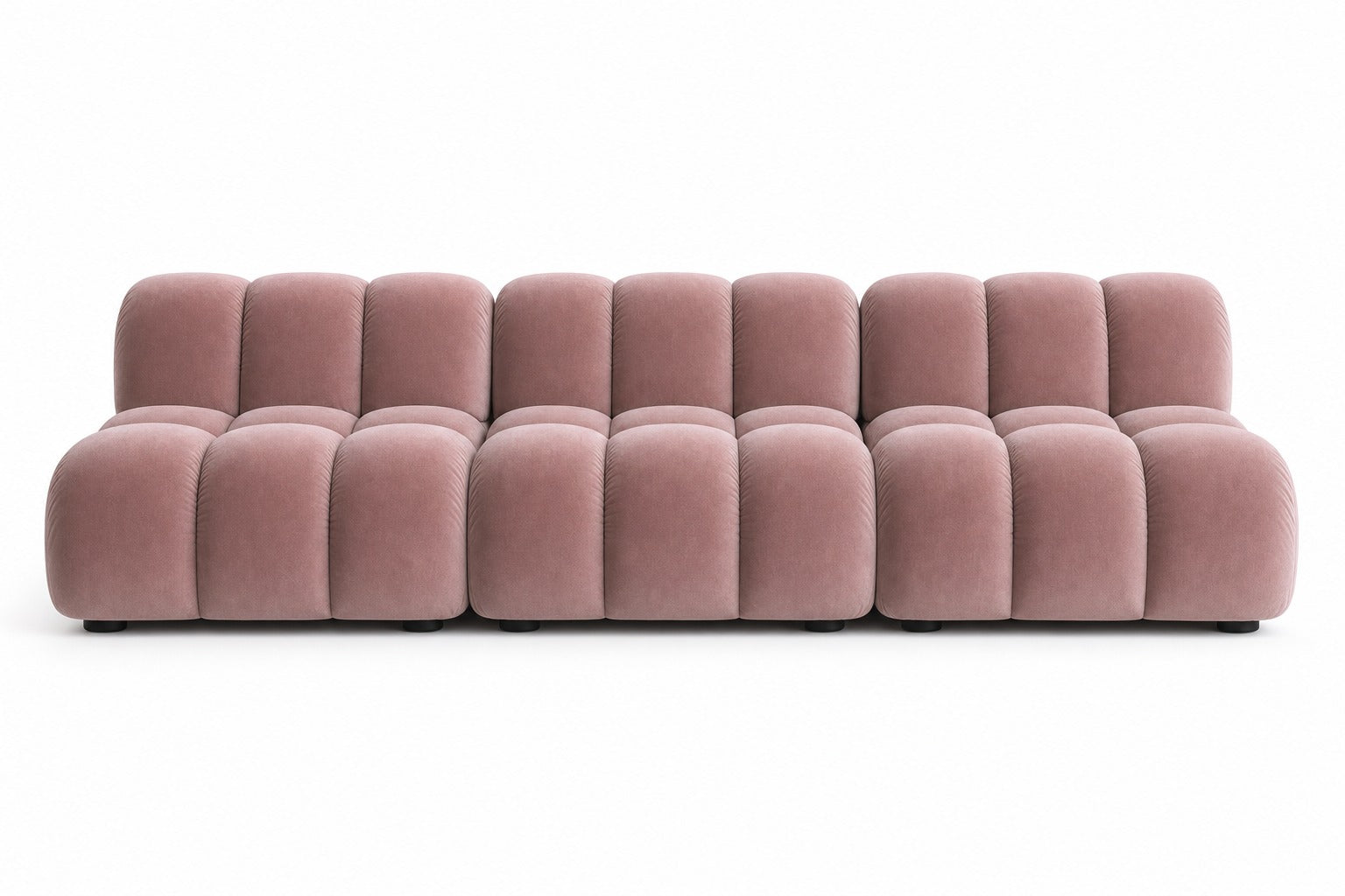 Club 89 three seater, three modules joined, in Pivoine peony pink velvet, studio view by Saint Objets Dubai
