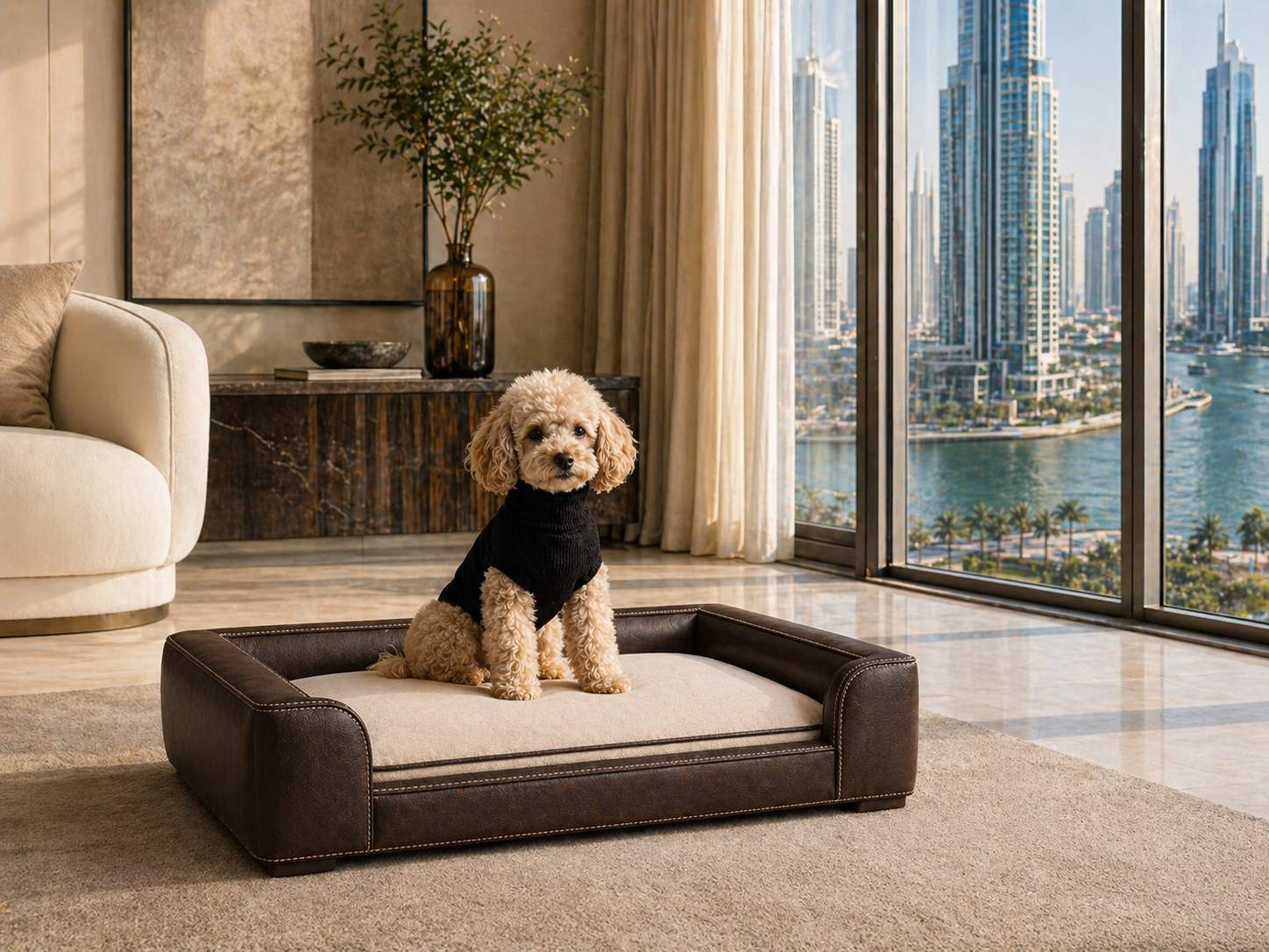Club Nooshie Pet Bed — scale reference — made to order in Dubai, refined materials — Saint Objets