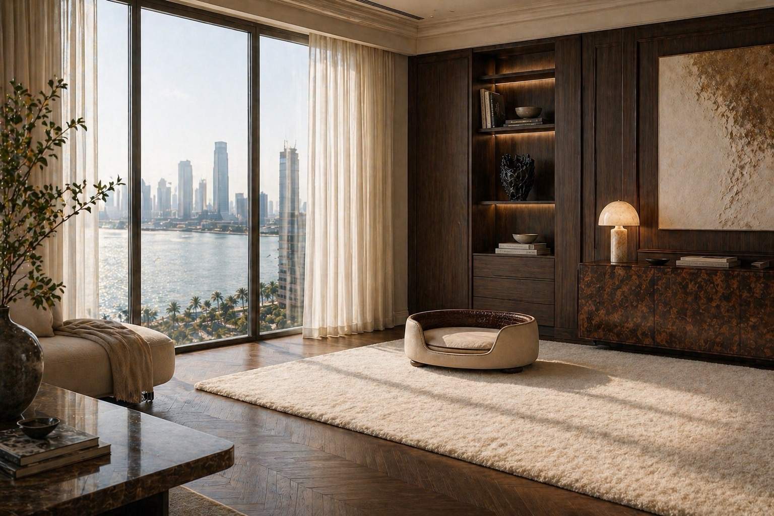Marlow I Luxury Dog Bed — interior context — made to order in Dubai, refined materials — Saint Objets