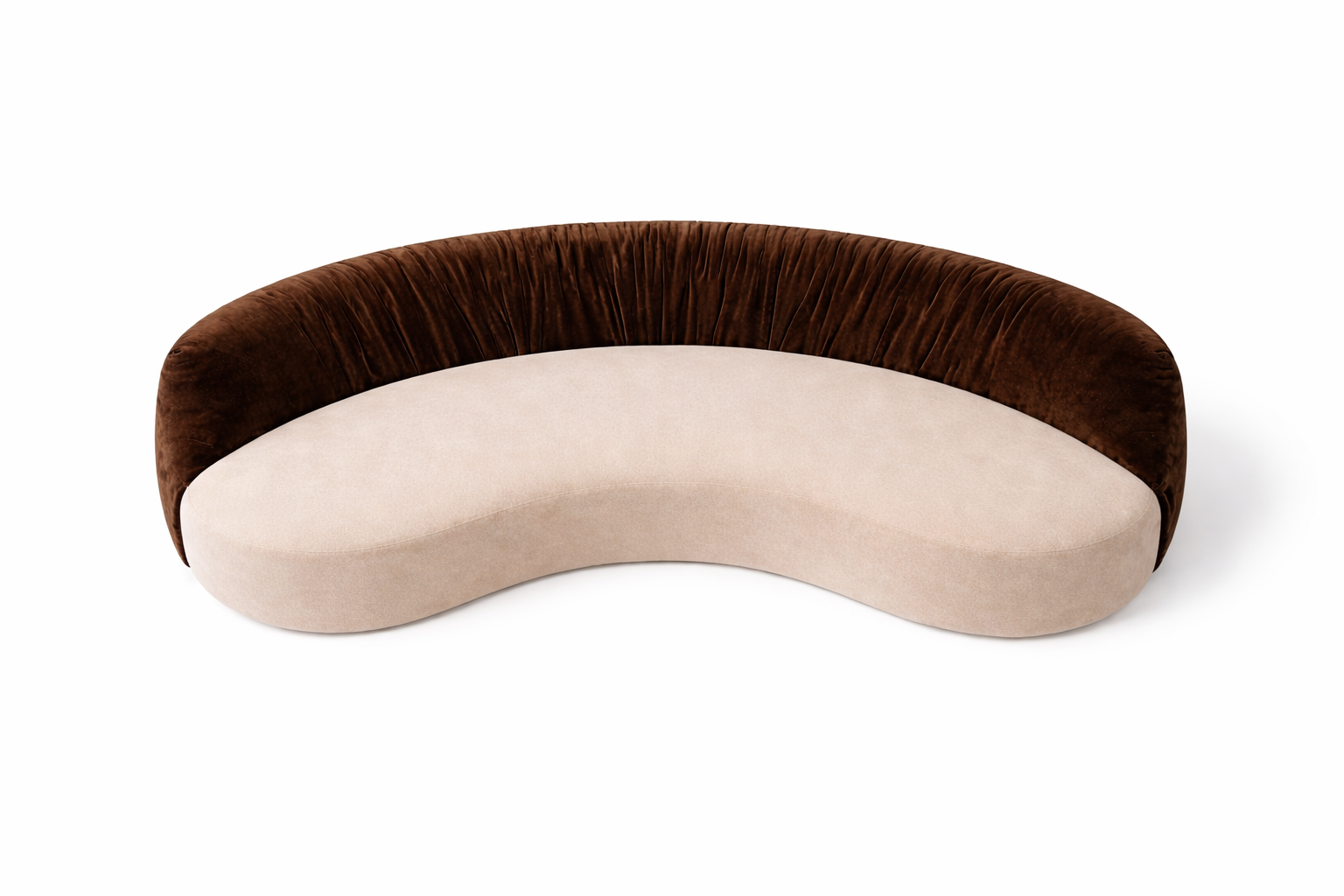 Serpentini bespoke curved luxury sofa – cream velvet seat with brown backrest, UAE designer furniture
