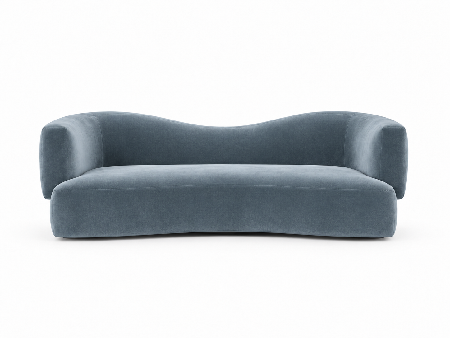 La Vague two seater sofa in Atoll dusty blue velvet, studio view, made to order in Dubai