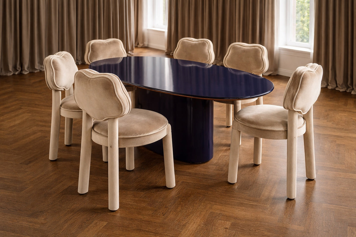 Les Abbesses dining chair in Oyster champagne velvet with tonal piping, Saint Objets Dubai, view 02