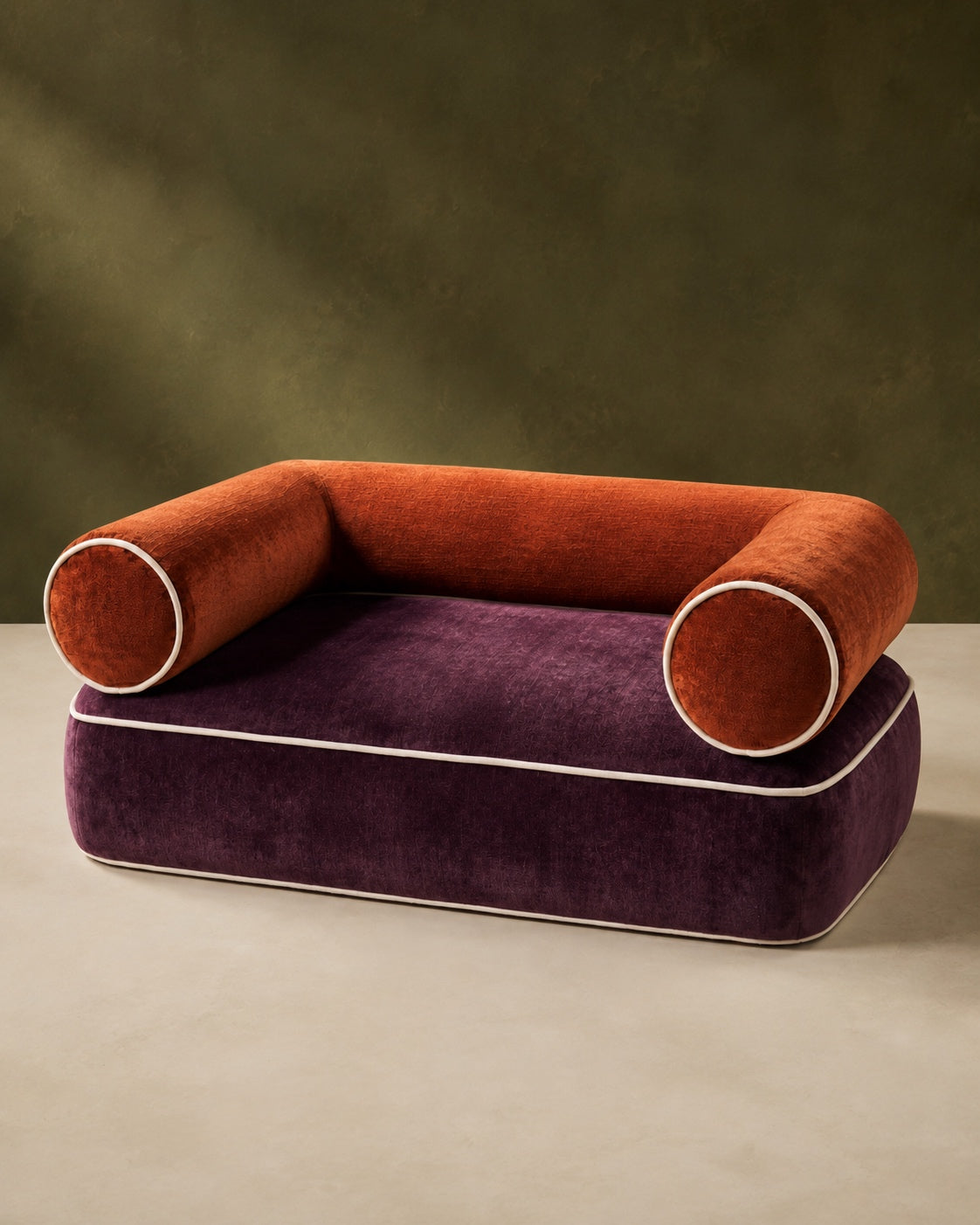 Venezia Pet Edition dog bed in Cognac and Aubergine by Saint Objets Dubai