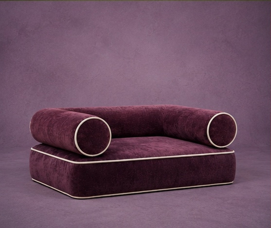 Venezia Pet Edition dog bed in Pinot Noir with cream piping by Saint Objets Dubai