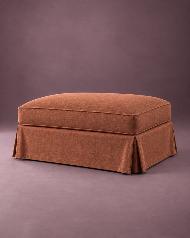 Comtesse Ottoman in Terre de Sienne linen, studio view